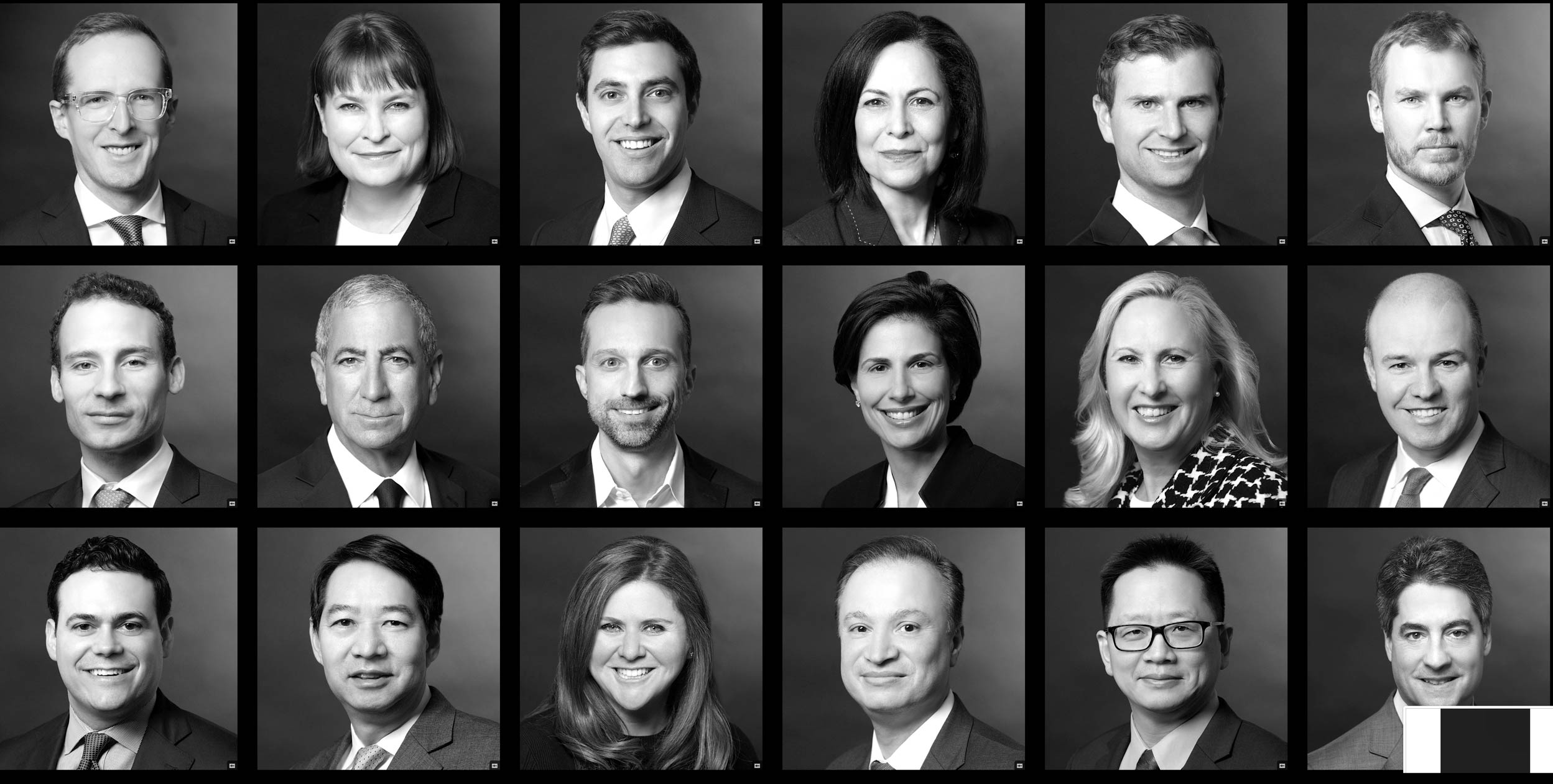 Corporate headshots NYC — black-and-white team grid for Moelis & Company