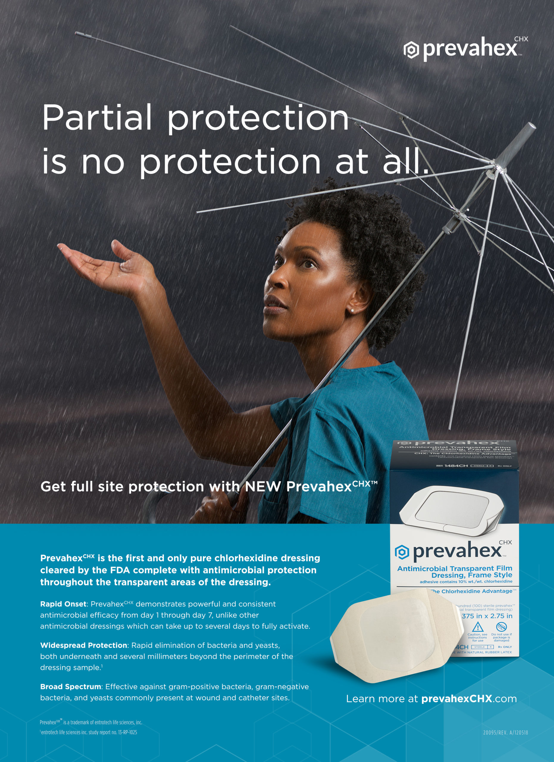 Advertising photography — Prevahex print ad with nurse, 'Partial protection is no protection at all'
