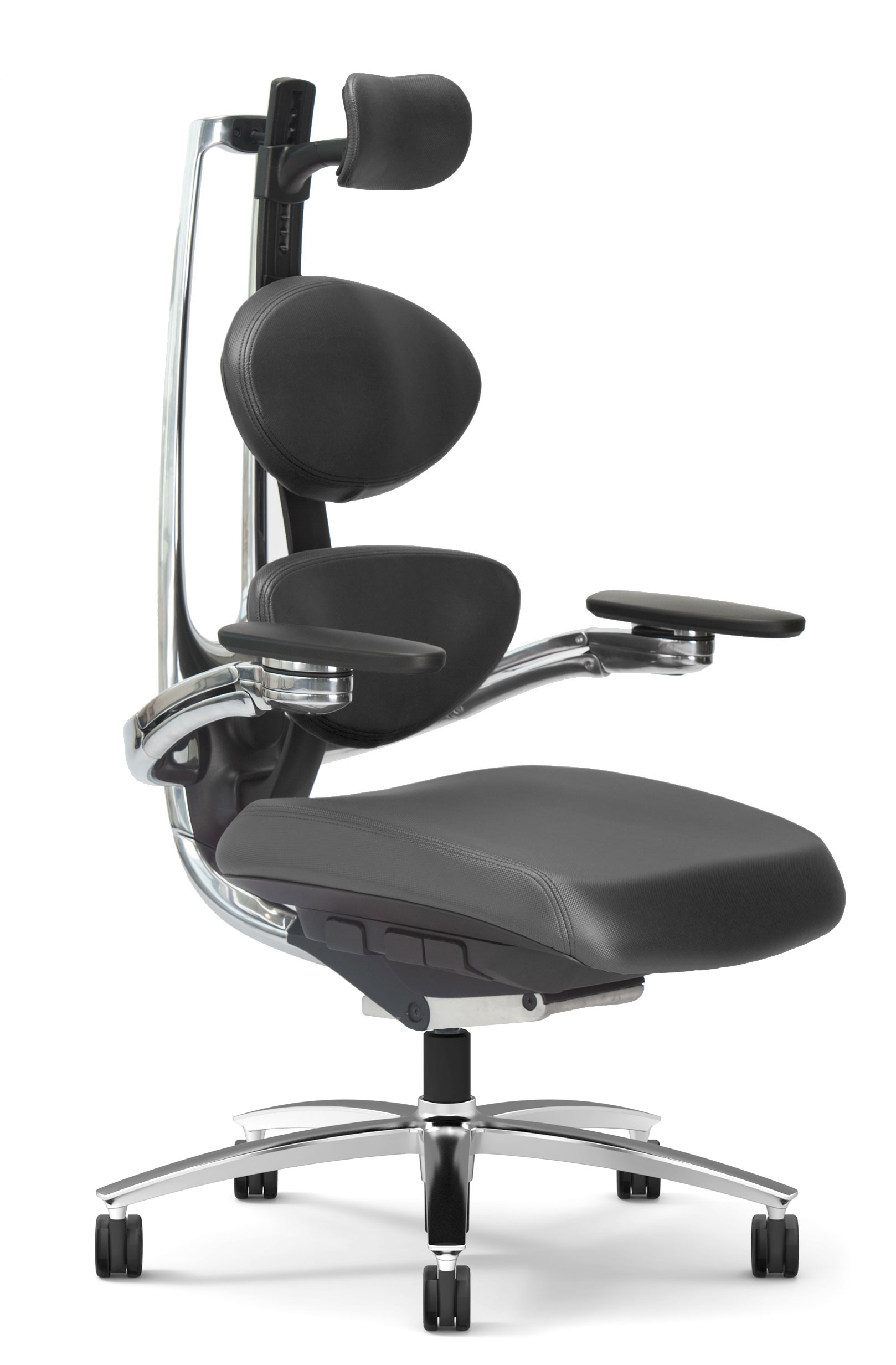 Product photography — black MUUV ergonomic chair, angled view