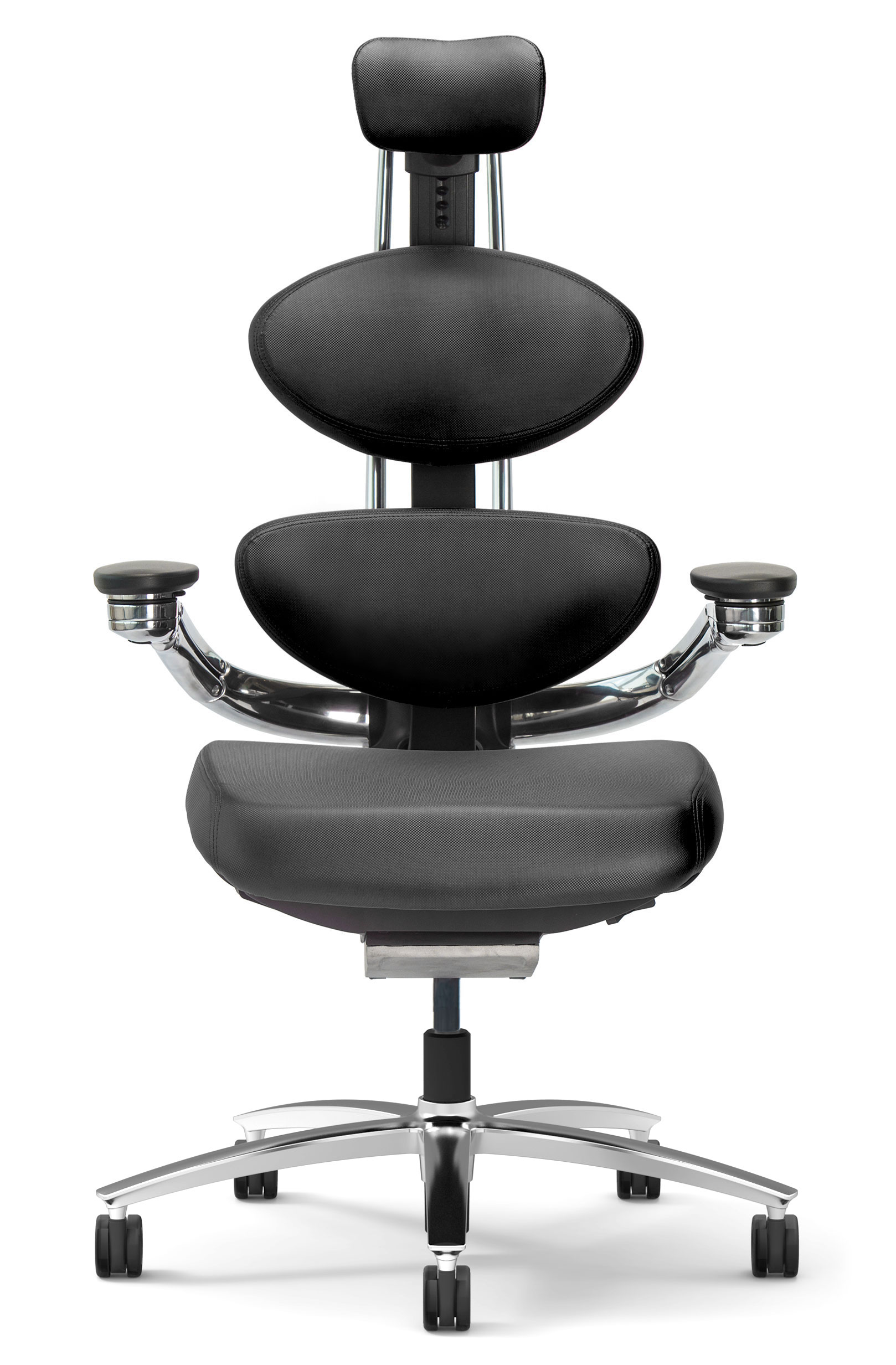 Product photography — black MUUV ergonomic chair, front view