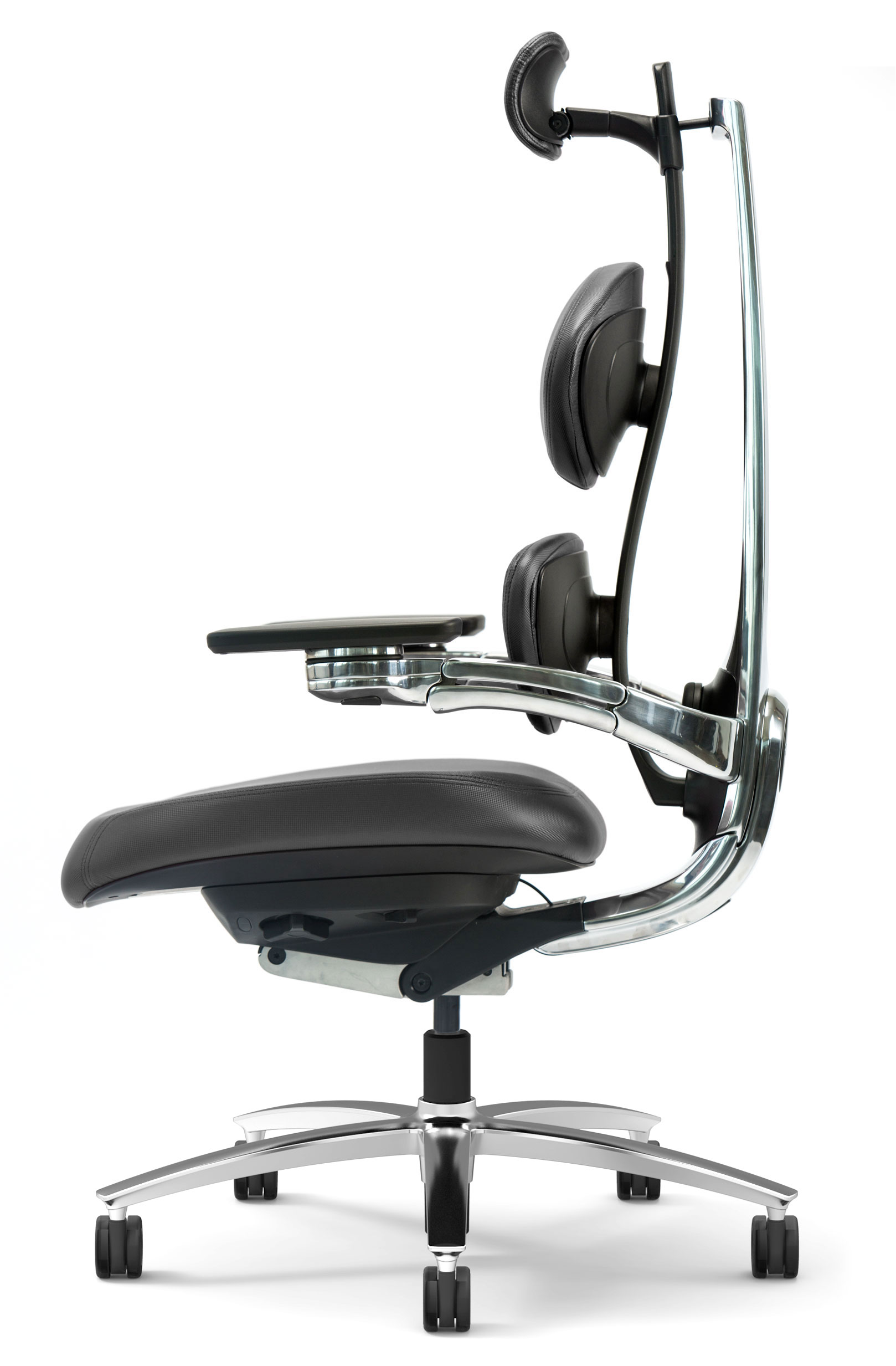 Product photography — black MUUV ergonomic chair, side view