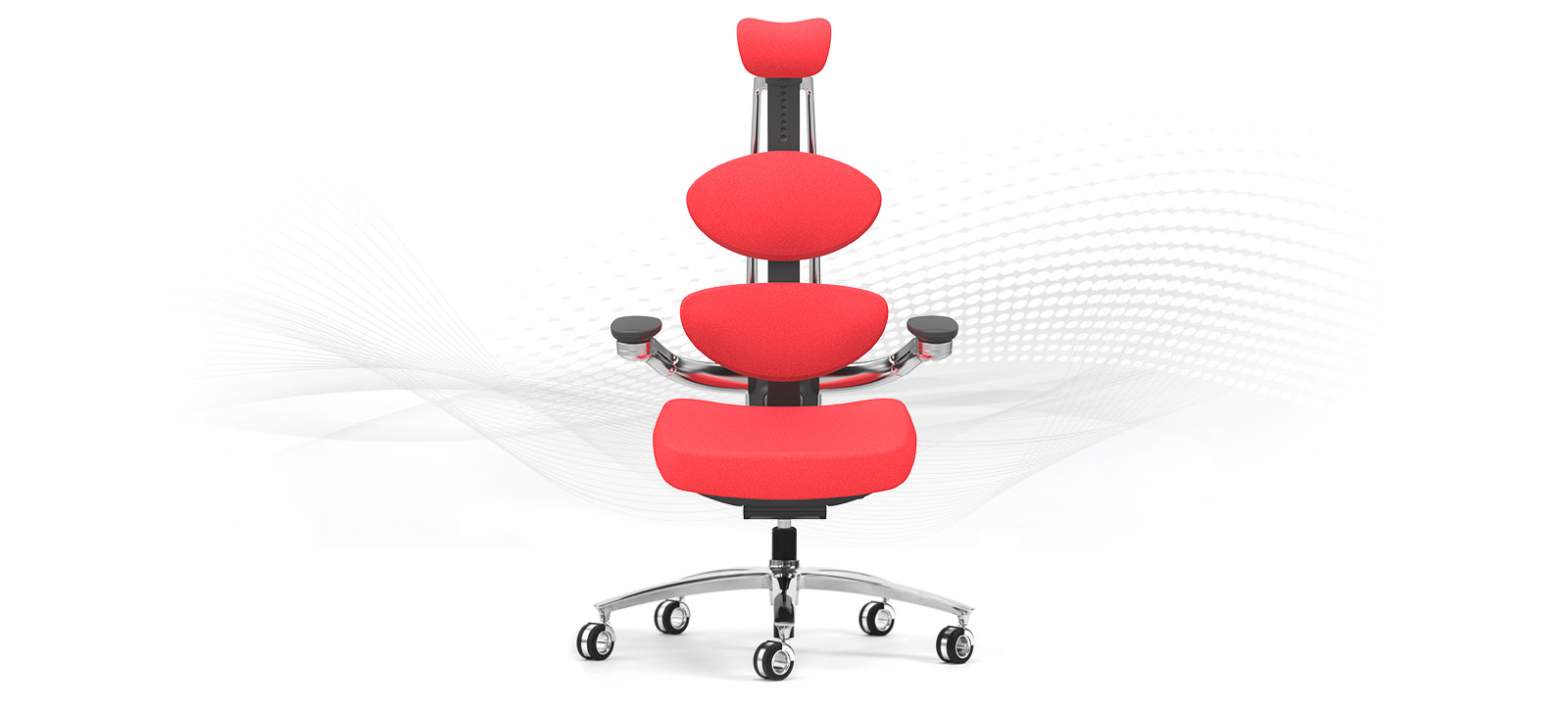 Product photography — red MUUV ergonomic chair, front view