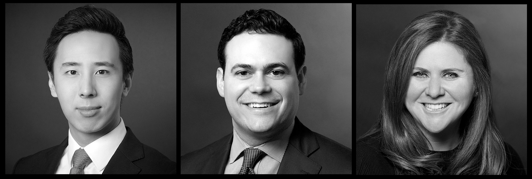 Corporate headshots NYC — three black-and-white executive portraits, set four