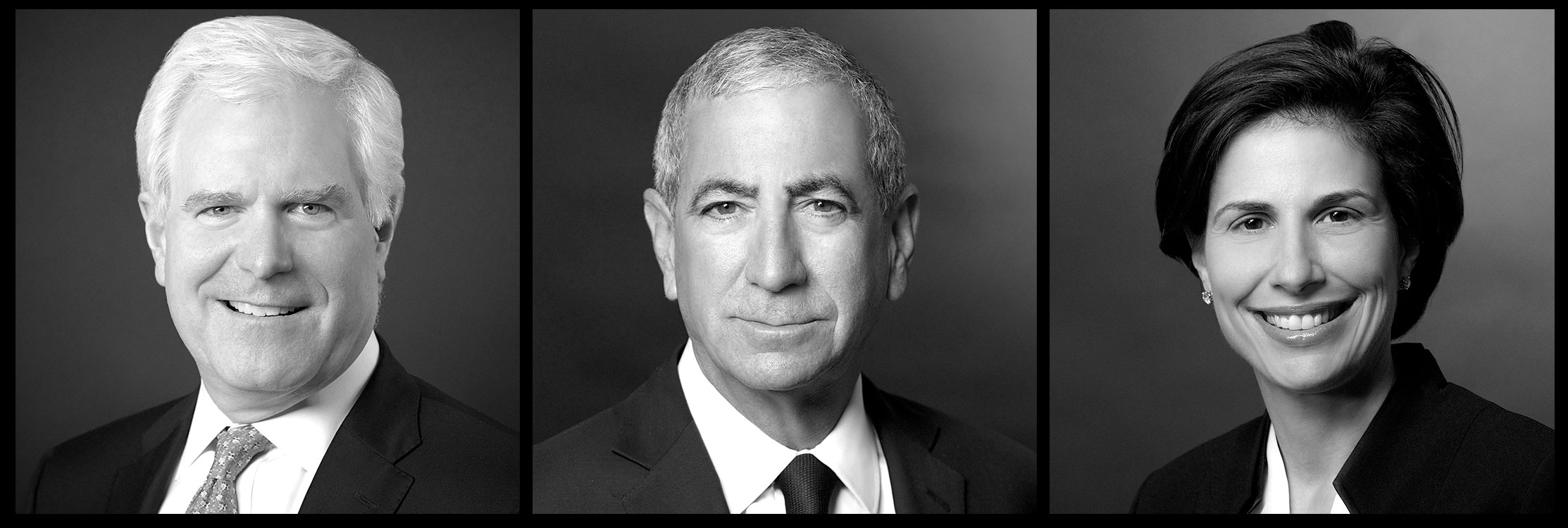 Corporate headshots NYC — three black-and-white executive portraits, set five