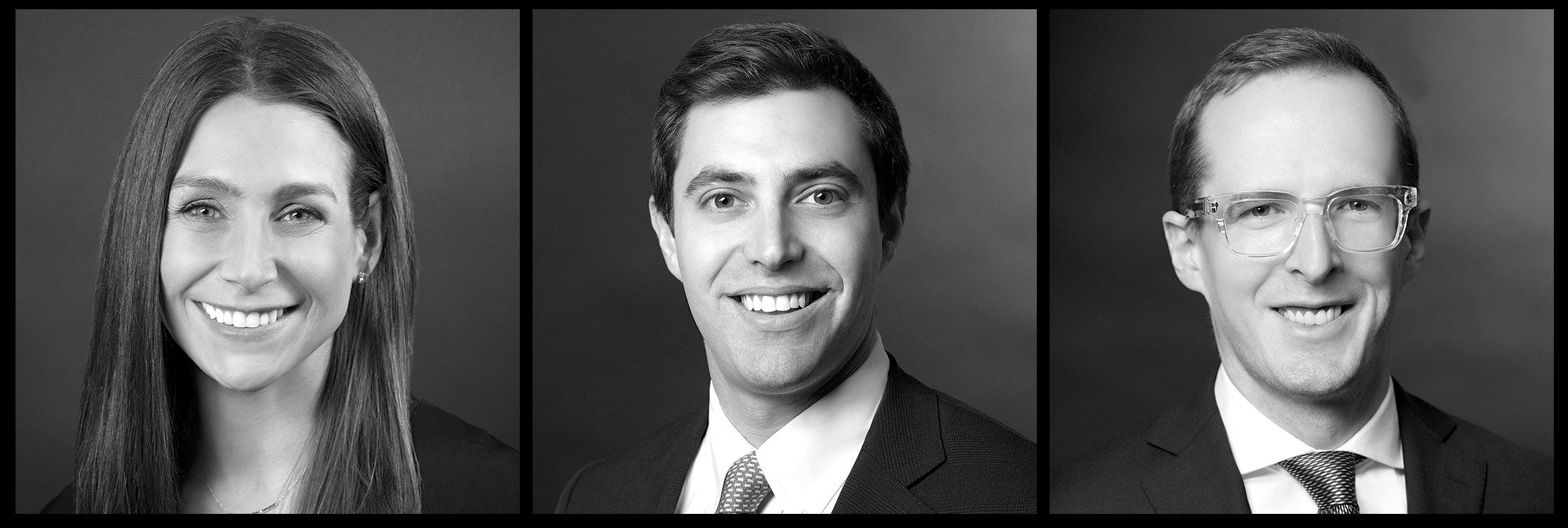 Corporate headshots NYC — three black-and-white executive portraits, set six